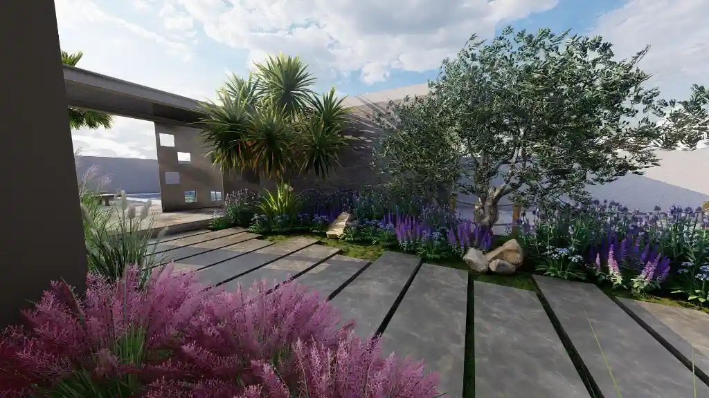 Visuel 3d d'aménagement extérieur en ligne